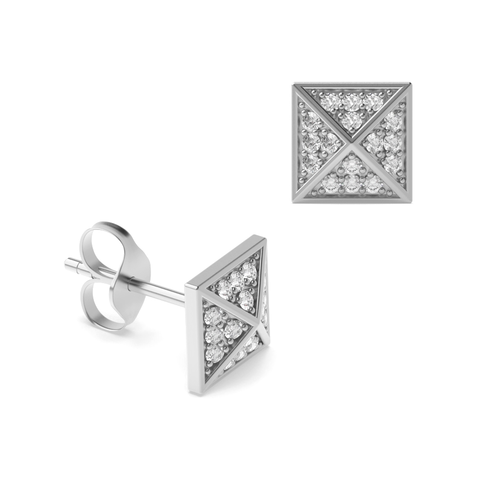 Pave Set Diamond in Pyramid Shape Mens &amp; Women Diamond Earrings (6.70mm)