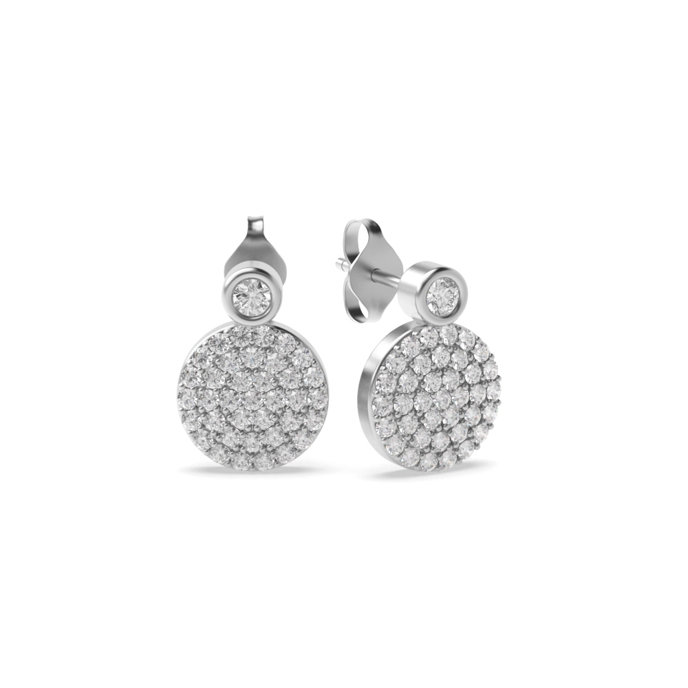 Pave Set Circle Disc Diamond Cluster Earrings in Gold &amp; Platinum (10.40mm X 7.30mm)