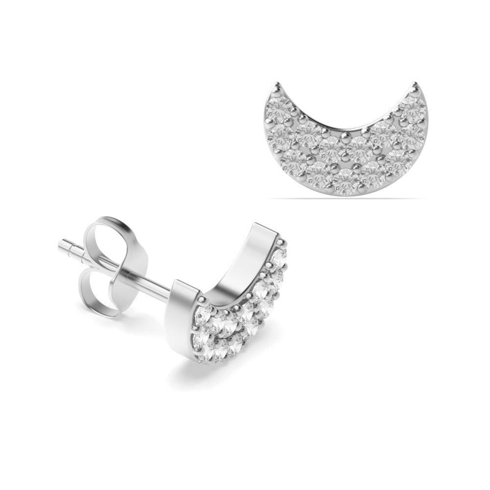 Half Moon Shape Diamond Cluster Earrings in All Three Colour of Gold &amp; Platinum (4.50mm - 8.00mm)