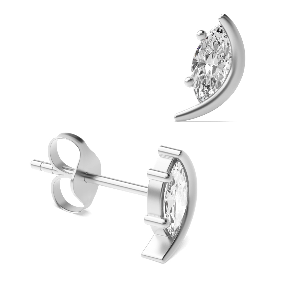Marquise Shape Half Moon Diamond Stud Earrings for Women (8.20mm X 5.00mm)