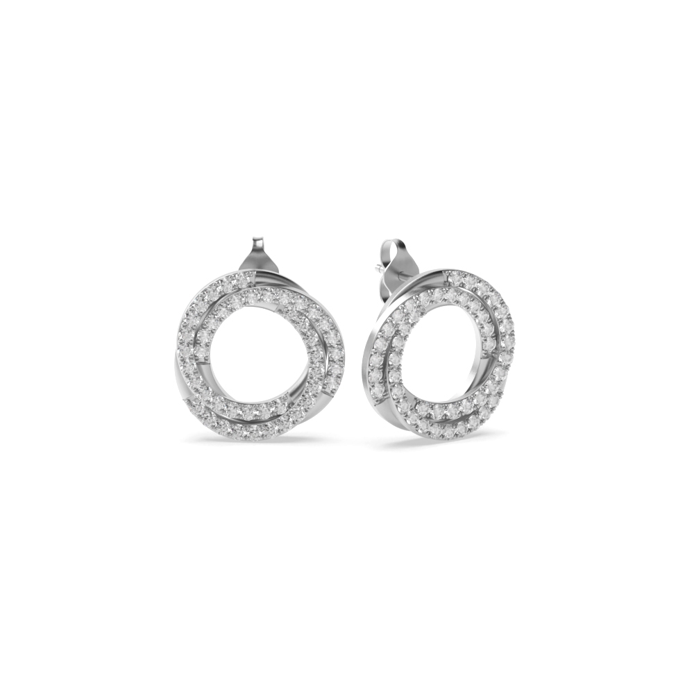 Pave Setting Round Shape Twisting Circle Diamond Designer Earrings  (13.30mm)