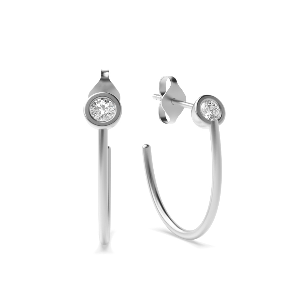 Bezel Setting Round Shape Huggies Diamond Hoop Earrings  (12.5mm)