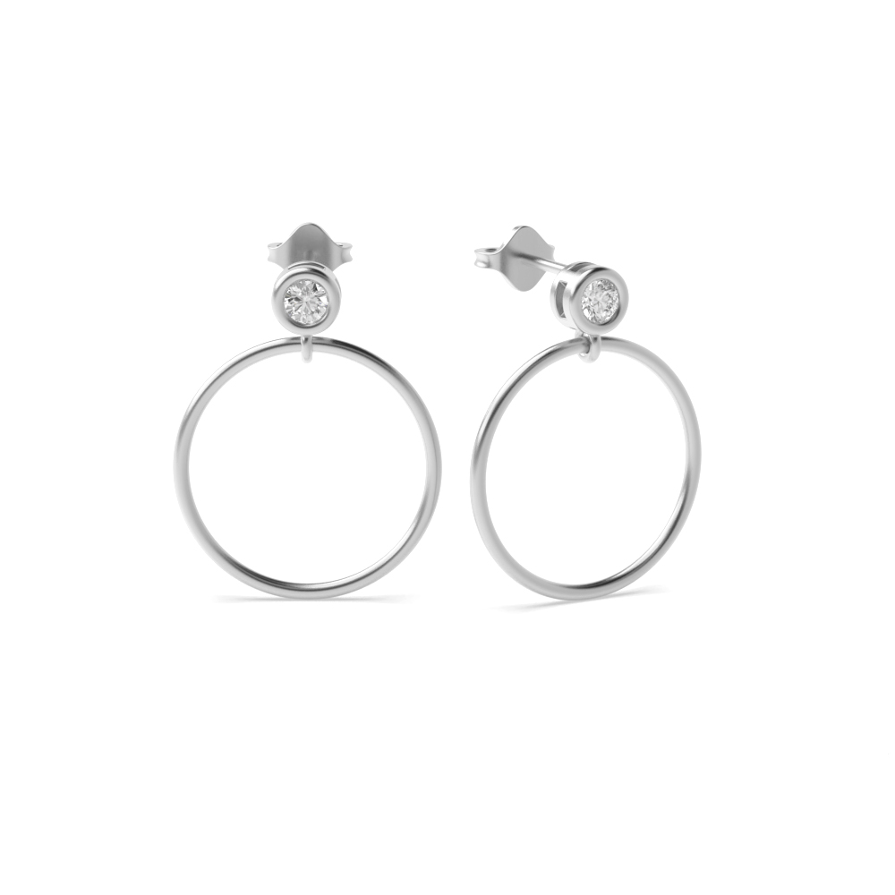 Bezel Setting Round Shape Thin Hoop Diamond Designer Earrings  (21.00mm X 16.50mm)