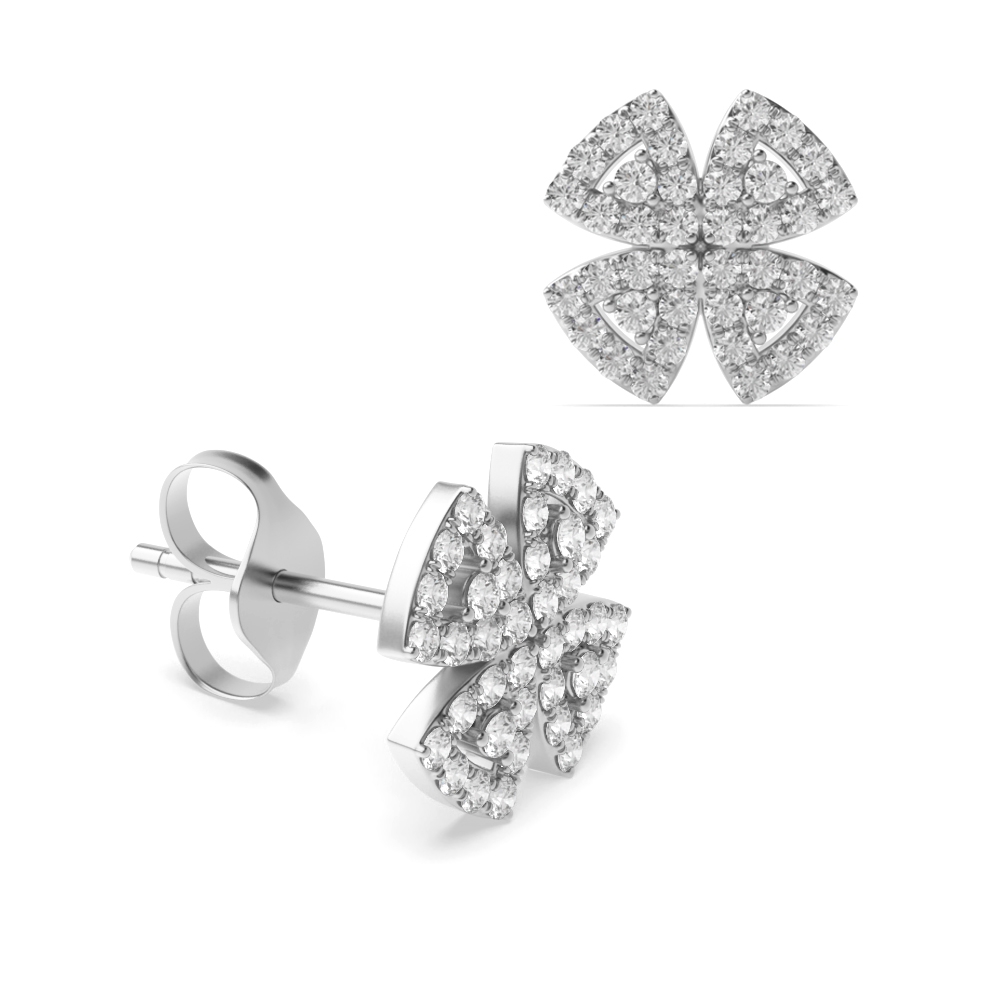 Pave Setting Round Shape Clover Designer Diamond Stud Earrings (10.50mm)