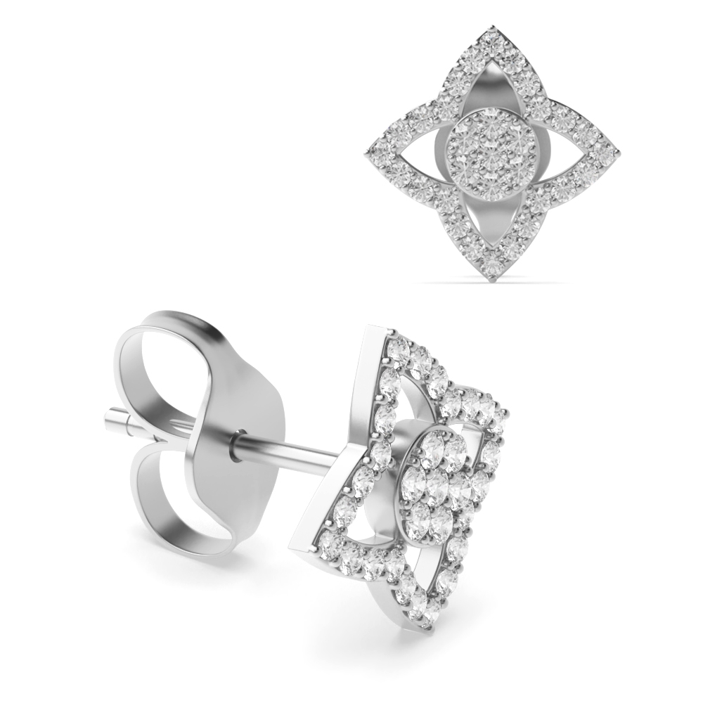 Pave Setting Flower Petal Designer Cluster Diamond Earrings (13.70mm)