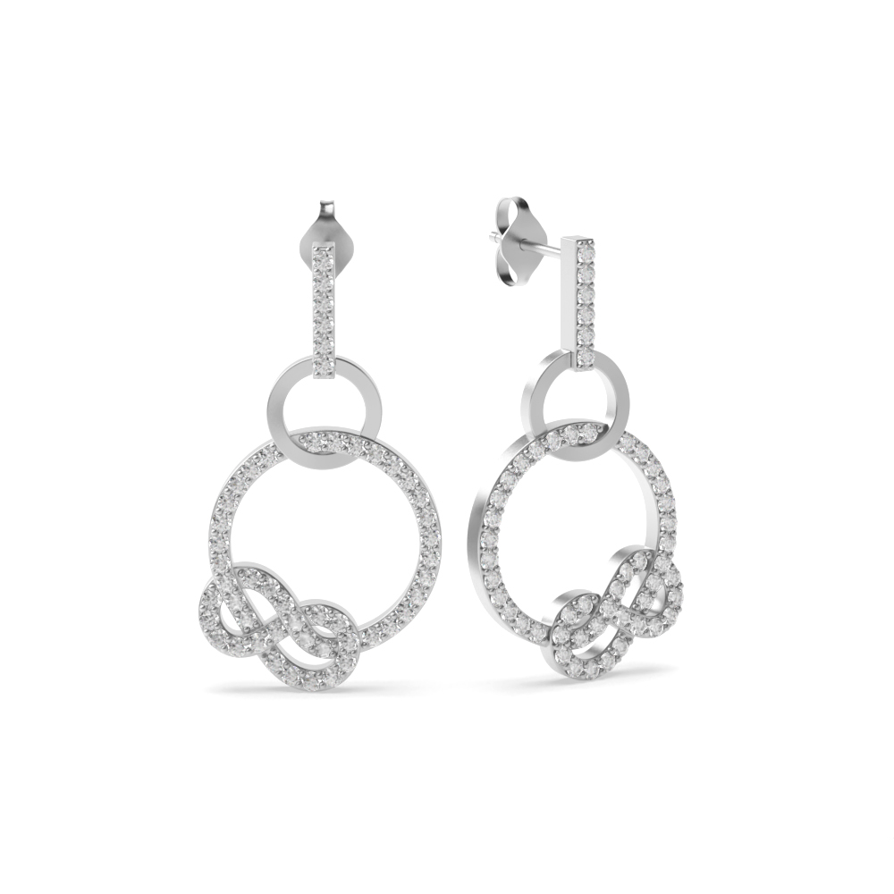 Pave Setting Circle &amp; Infinity Designer Drop Diamond Earrings (23.60mm X 12.60mm)