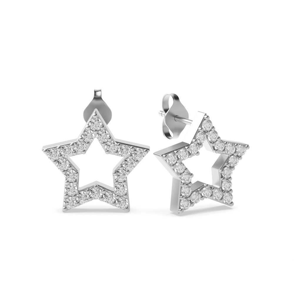 Pave Setting Round Shape Star Designer Diamond Stud Earrings (7.50mm)