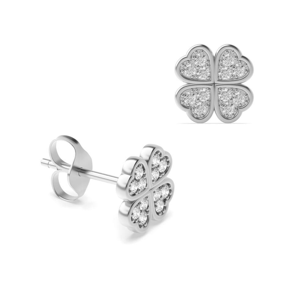 Pave Setting Clover Designer Stud Diamond Earrings in Gold &amp; Platinum (7.50mm)