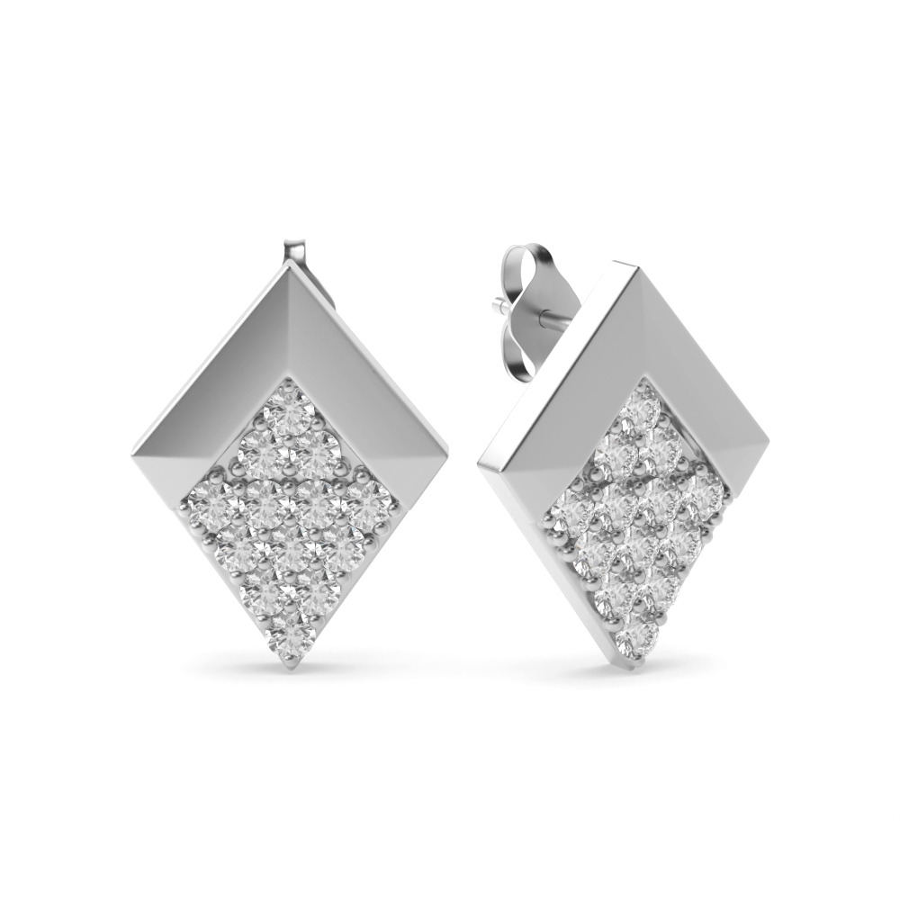 Pave Setting Round Shape Stylish Designer Diamond Stud Earrings (8.80mm X 6.80mm)