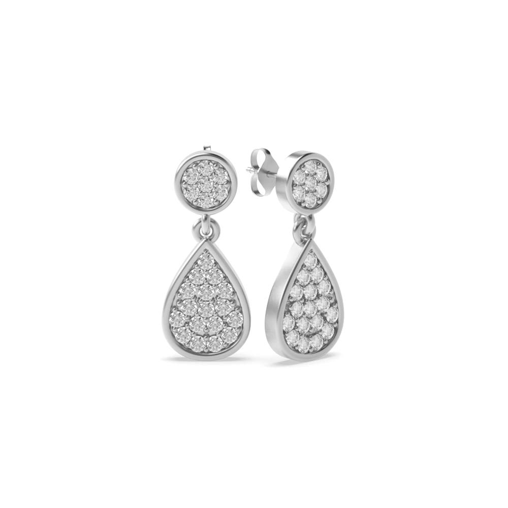 Pave Setting Tear Drop Designer Diamond Stud Earrings for Women (13.30mm X 5.50mm)