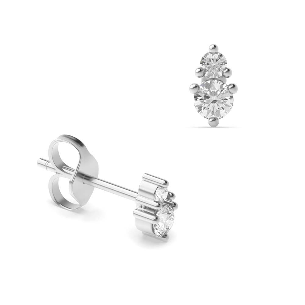 Prong Setting Round Shape Double Diamond Stud Drop Earrings