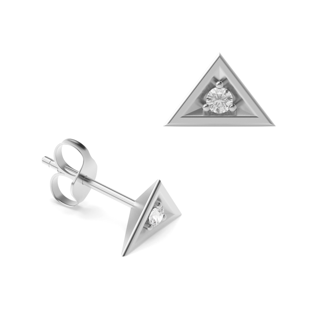 3 Prong Setting Round Shape Triangle Diamond Stud Earrings  (4.00mm - 8.00mm)