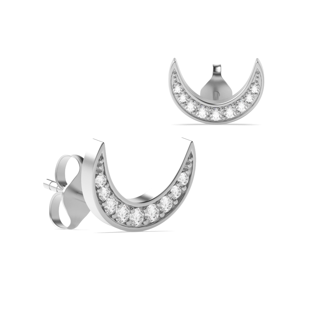 Pave Setting Round Shape Crescent Moon Diamond Designer Earrings  (6.30mm X 9.20mm)