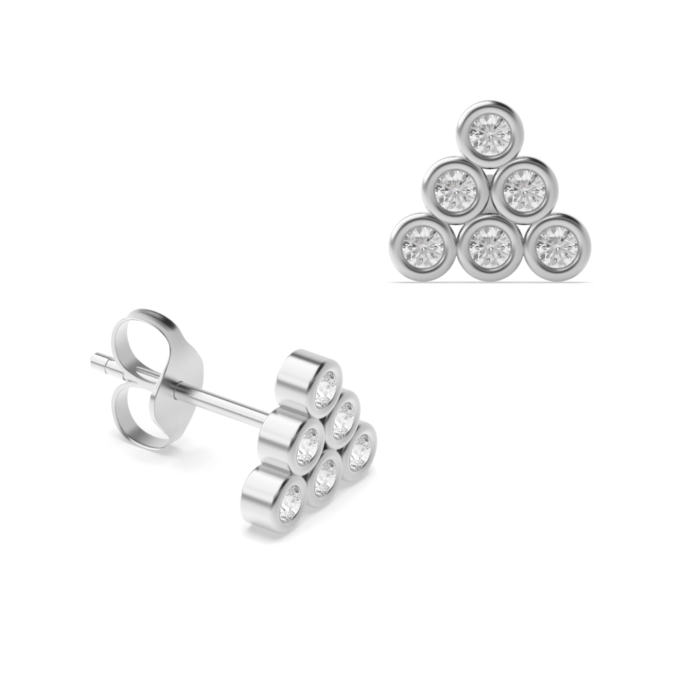 Bezel Setting Round Shape 7 Stone Cluster Diamond Stud Earrings (5.40mm X 6.00mm)