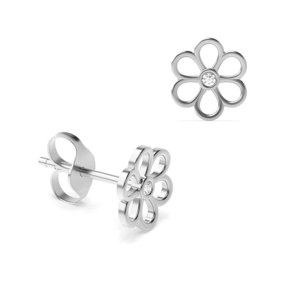 Bezel Setting Round Shape Daisy Designer Diamond Stud Earrings (9.80mm X 8.90mm)