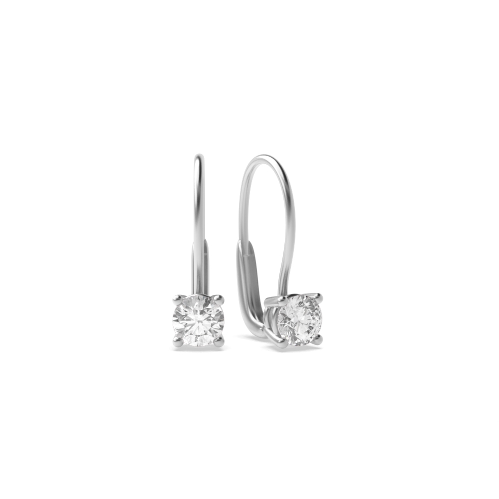 4 Prongs Round Shape Leverback Dangle Diamond Drop Earrings