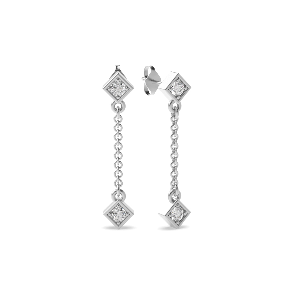 4 Prongs Round Shape Diamond Long Drop Earrings  (20.0mm X 3.90mm)
