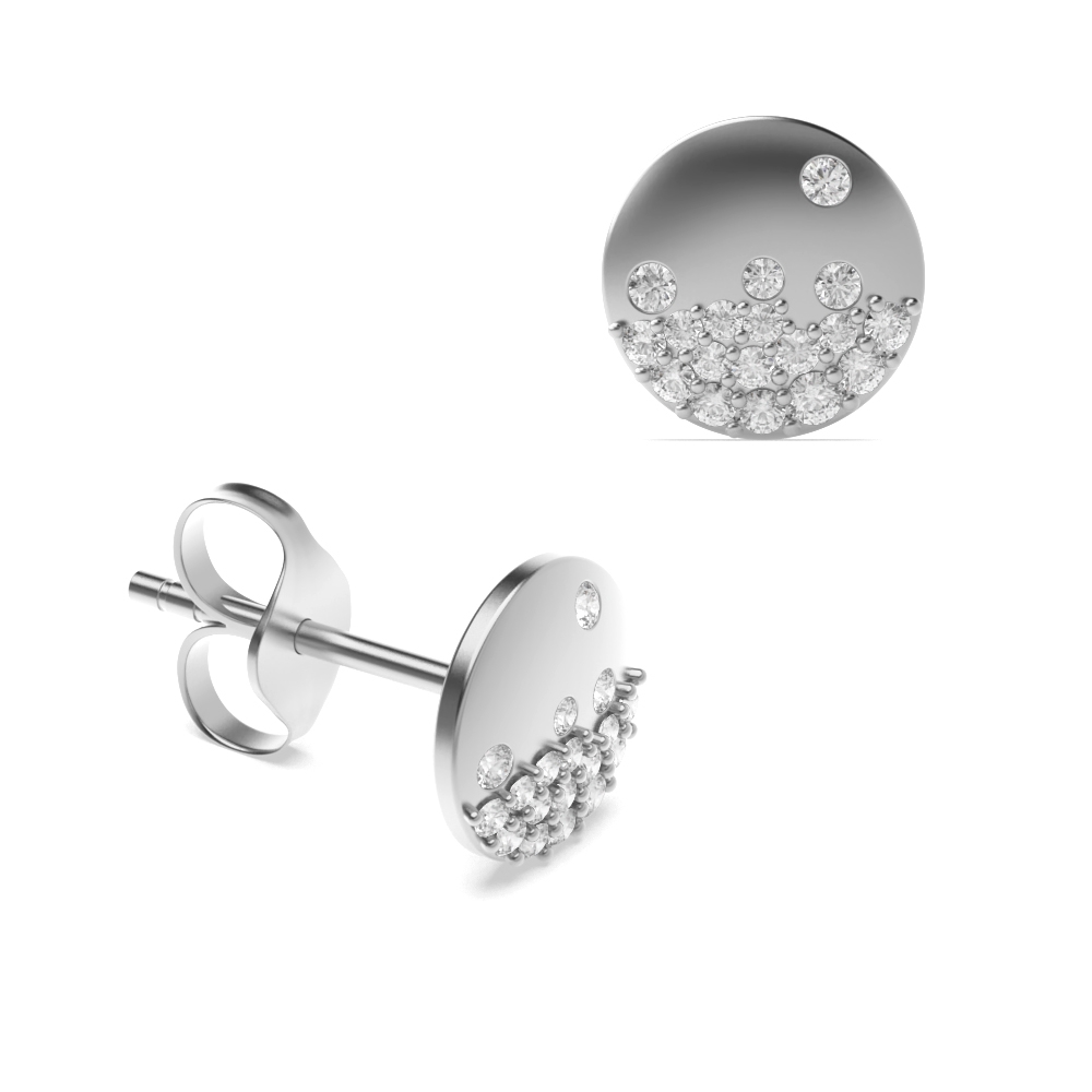 Pave Setting Round Shape Solid Disc Designer Diamond Stud Earrings (10.0mm)