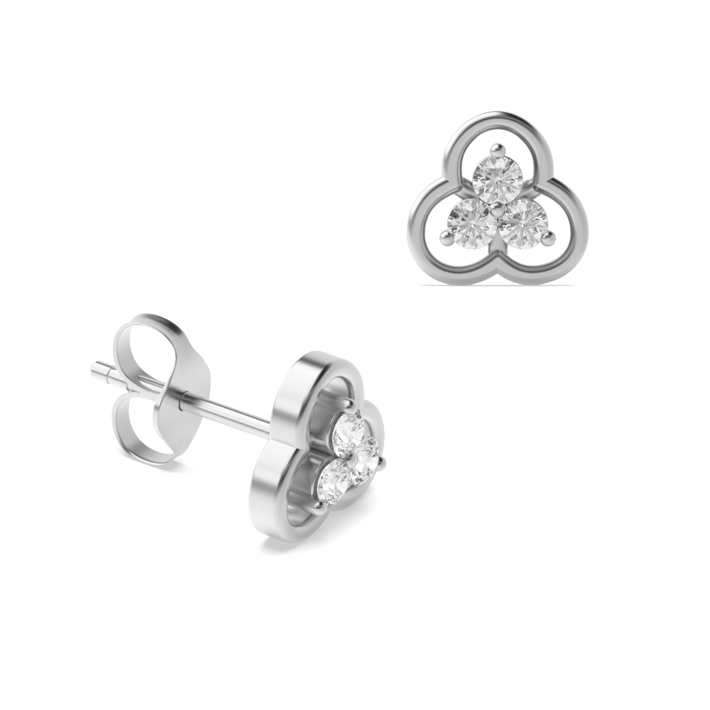 3 Prongs Round Shape Triple Cluster Diamond Stud Earrings (7.50mm)