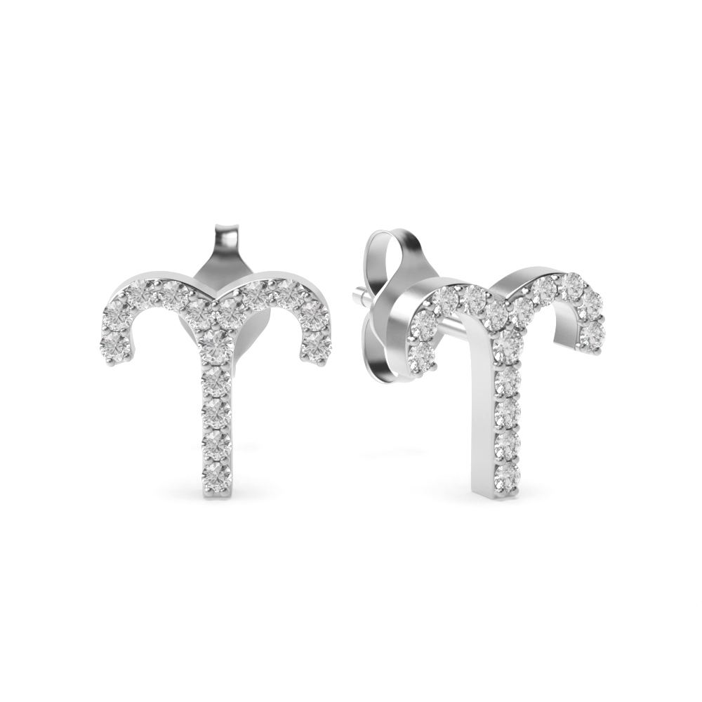 Pave Setting Round Shape Zodiac Designer Diamond Stud Earrings (7.50mm)