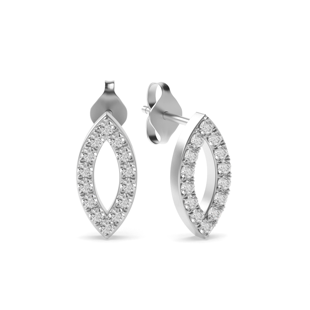 Pave Setting Round Shape Open Marquise Shape Designer Diamond Stud Earrings (10.20mm X 4.80mm)