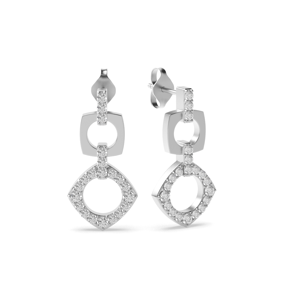 Prong Setting Round Shape Square and Triangle Designer Diamond Stud Earrings (18.00mm X 8.80mm)