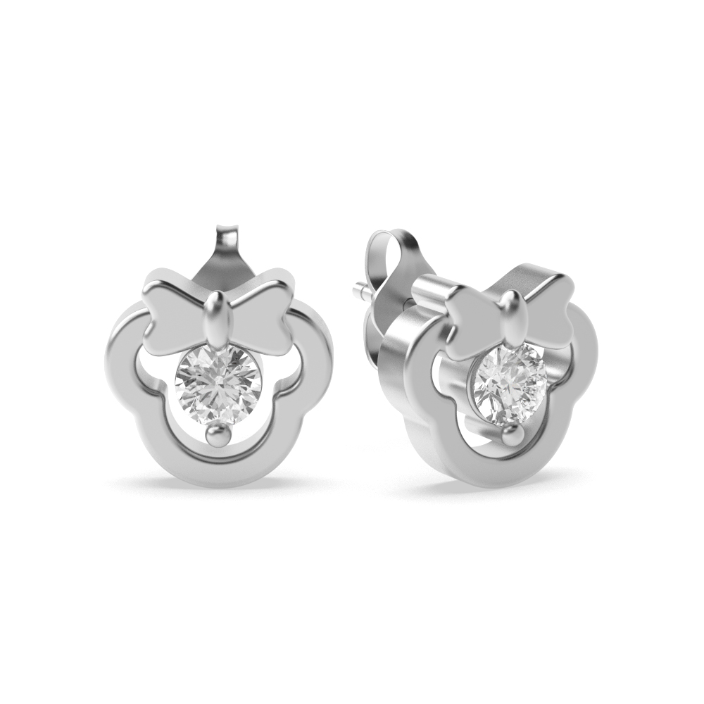 prong setting bow design round diamond cluster earrings