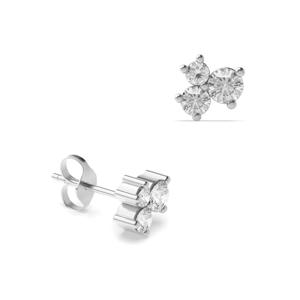 3 prong setting round diamond cluster earrings