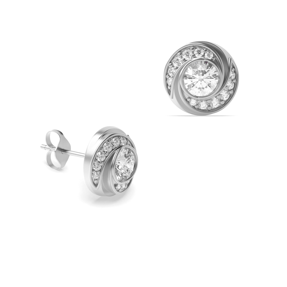 pave settings round shape cluster diamond earring