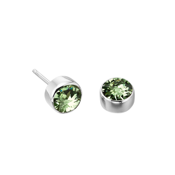 bezel setting round shape peridot  birthstone earring