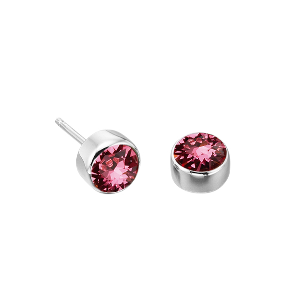 bezel setting round shape tourmaline birthstone earring