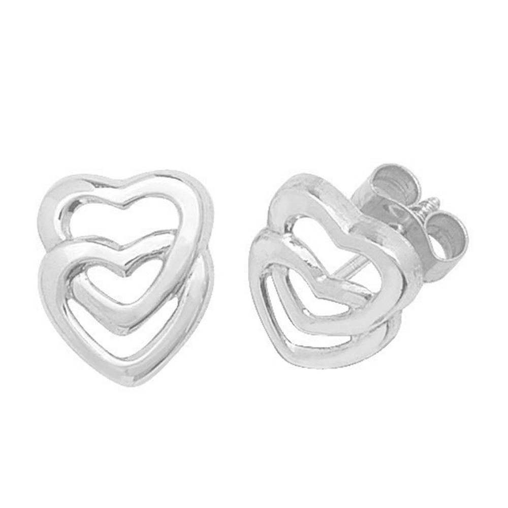 two open heart plain metal stud earring