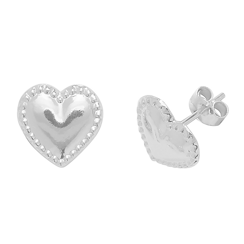 heart shape plain metal stud earring