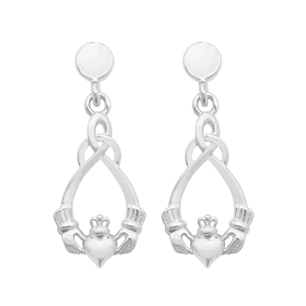 plain metal claddagh style drop stud earring