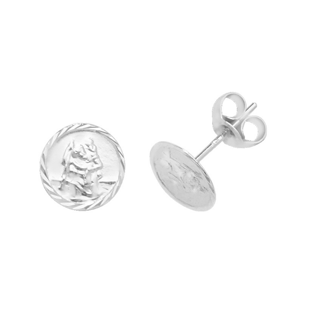Plain metal St Christopher Stud Earrings