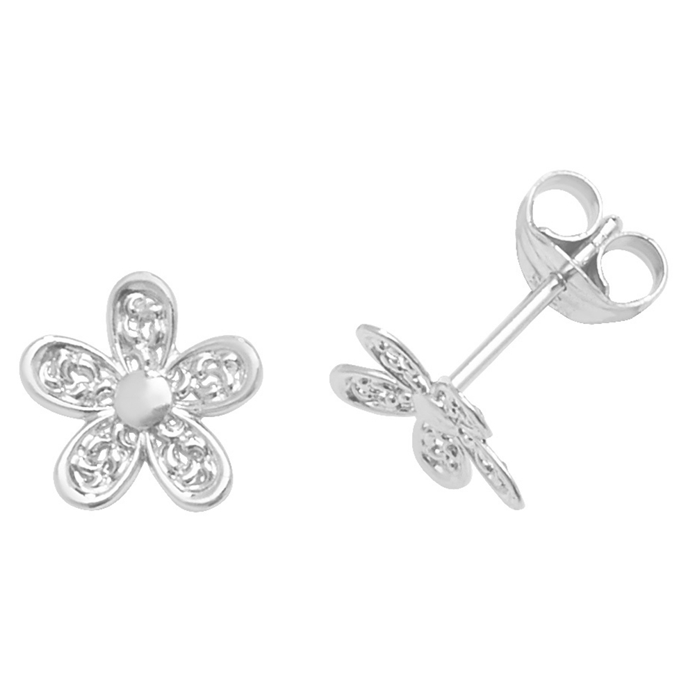 plain metal design on flower stud earring