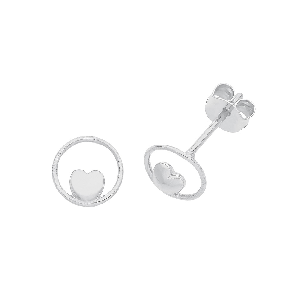 plain metal heart on open circle stud earring
