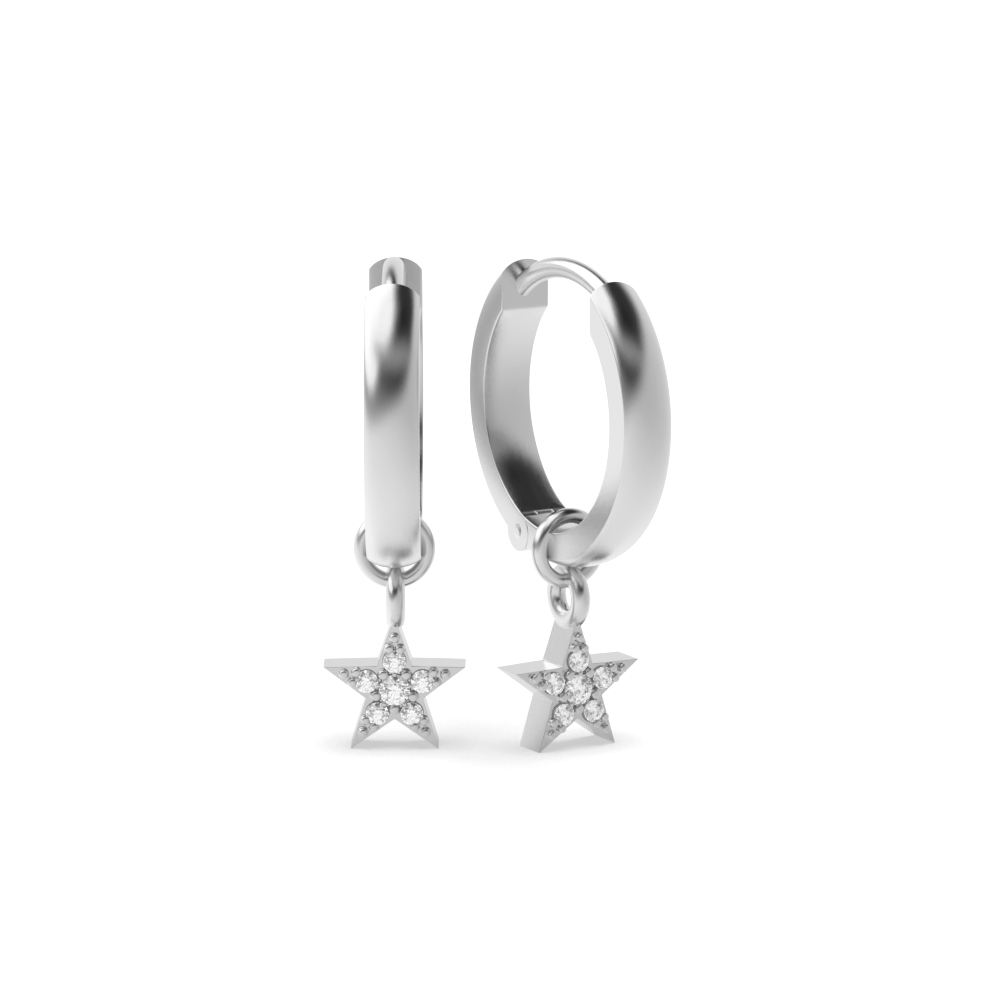 prong setting round shape star style hoop diamond earring(5 MM X 9 MM)
