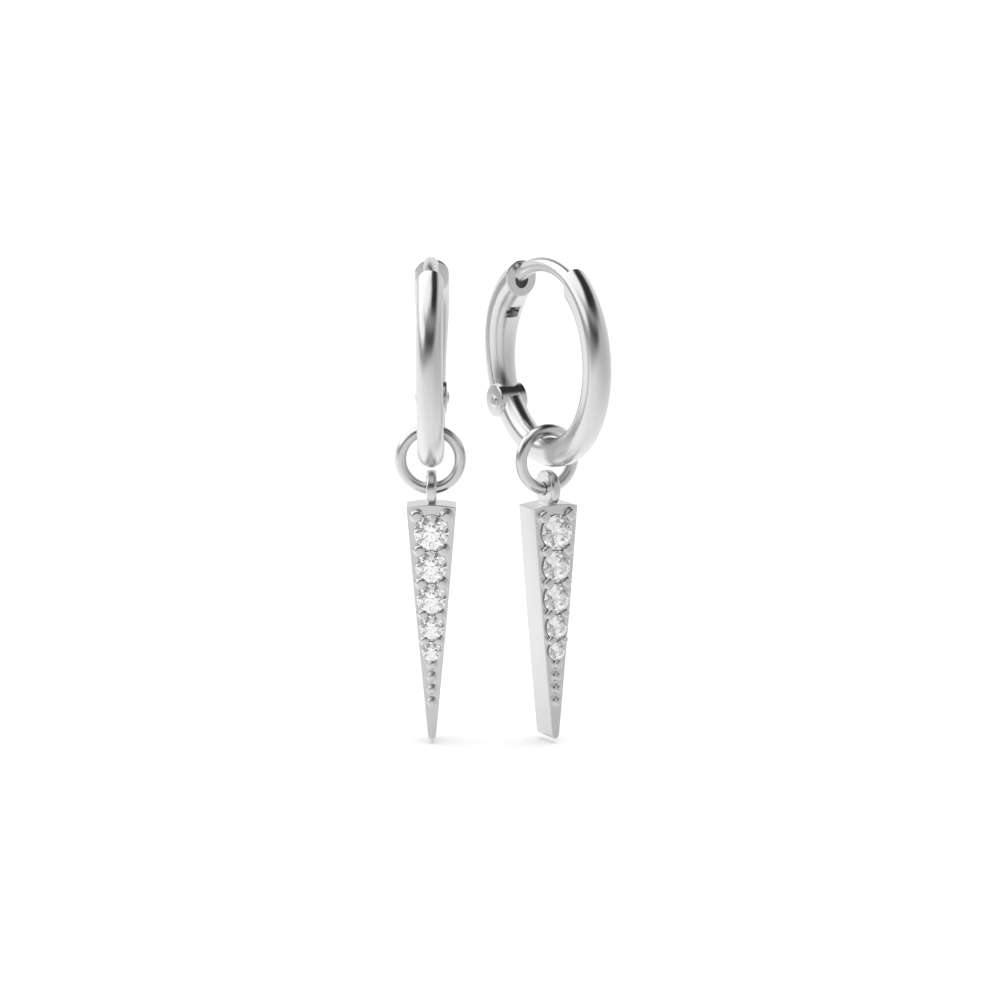 prong setting round shape spike style hoop diamond earring(4 MM X 9 MM)