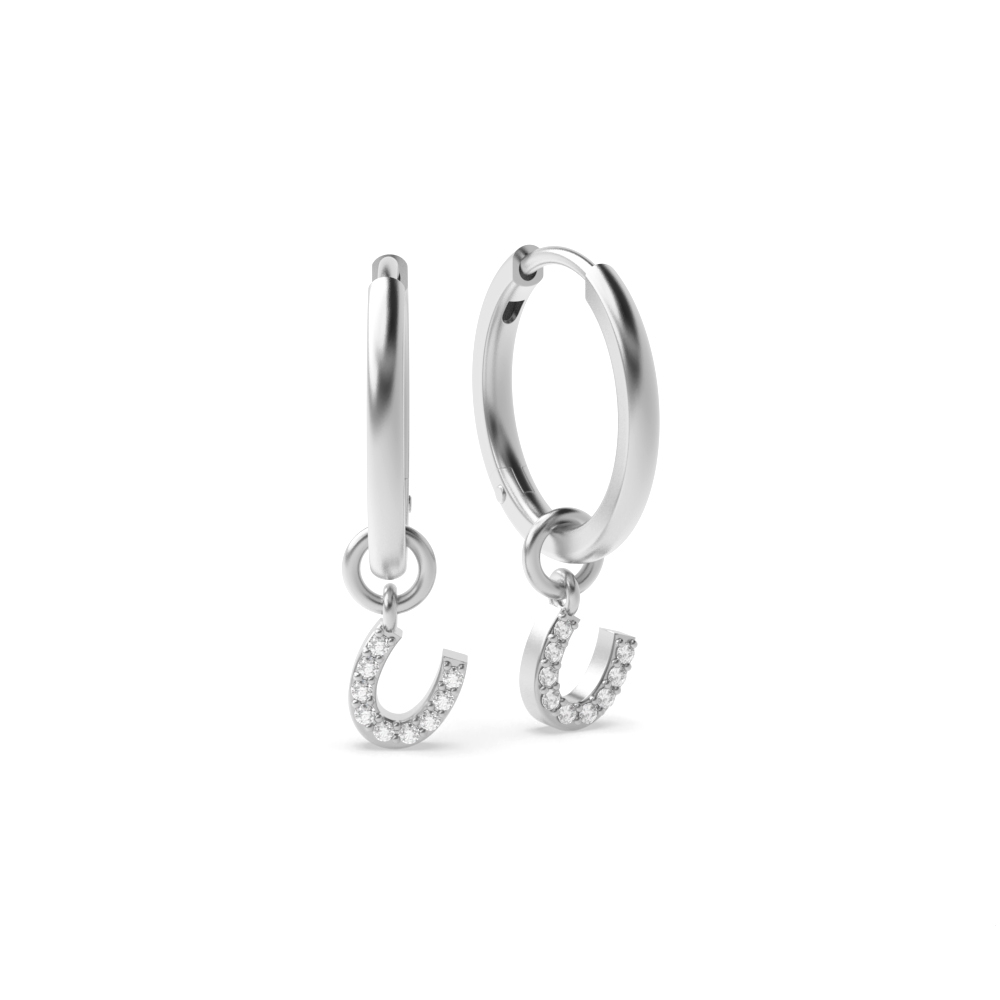 prong setting round shape u design hoop diamond earring(5 MM X 11 MM)