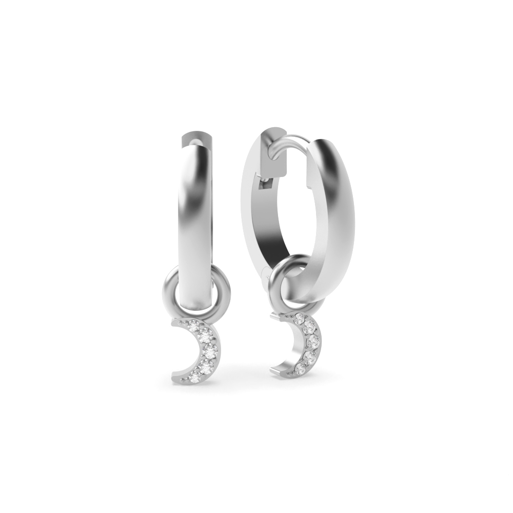 prong setting round shape moon style hoop diamond earring(4 MM X 9 MM)