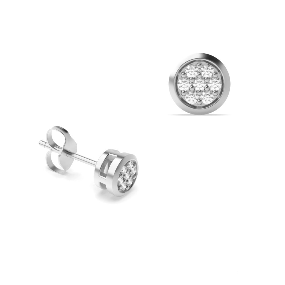 bezel setting round shape dimond stud earring