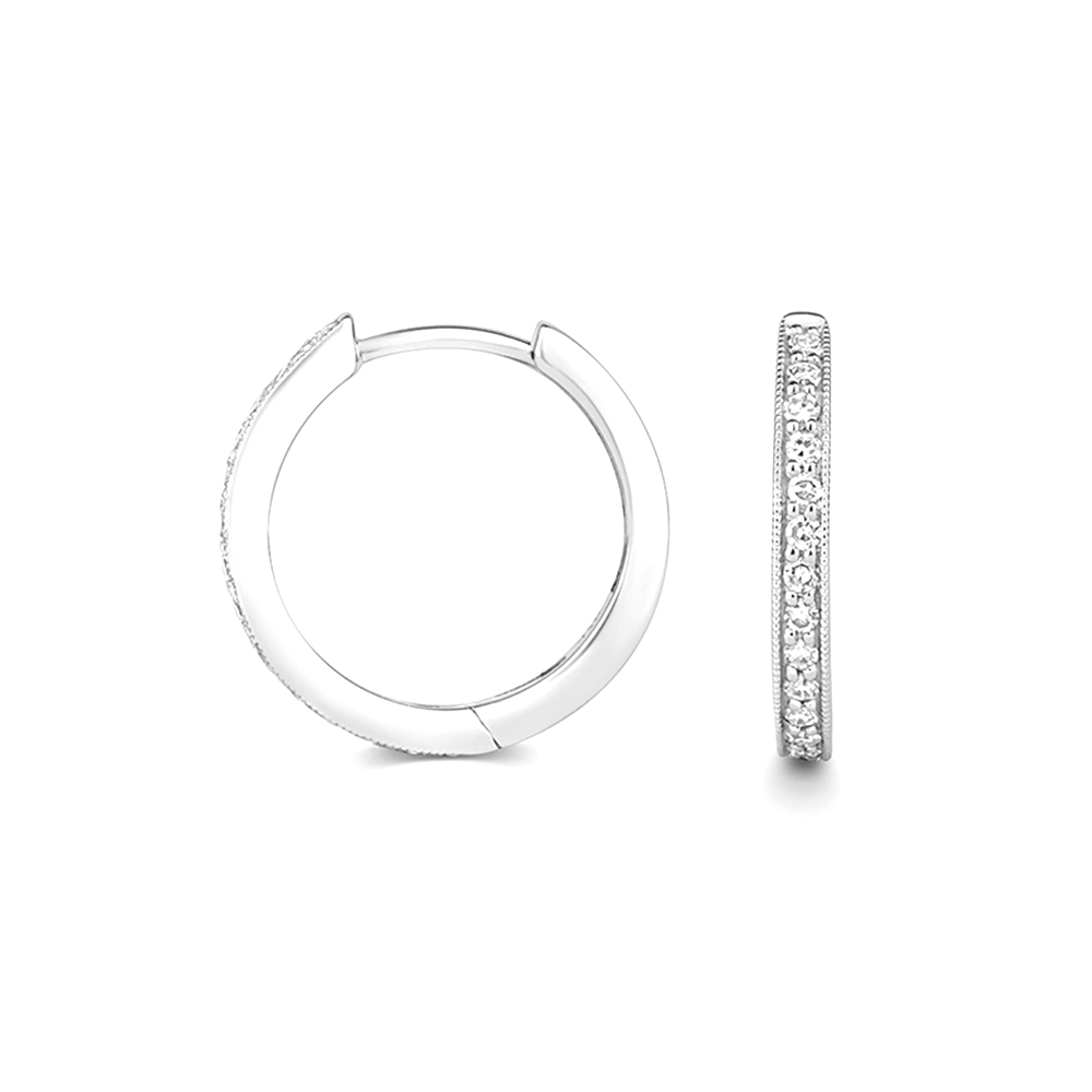 Pave Setting Round Shape Diamond Hoop Earring(13 Mm X 12 Mm)