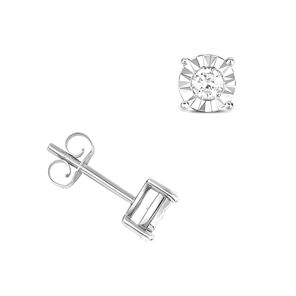 prong setting round shape illusion plate diamond stud earring