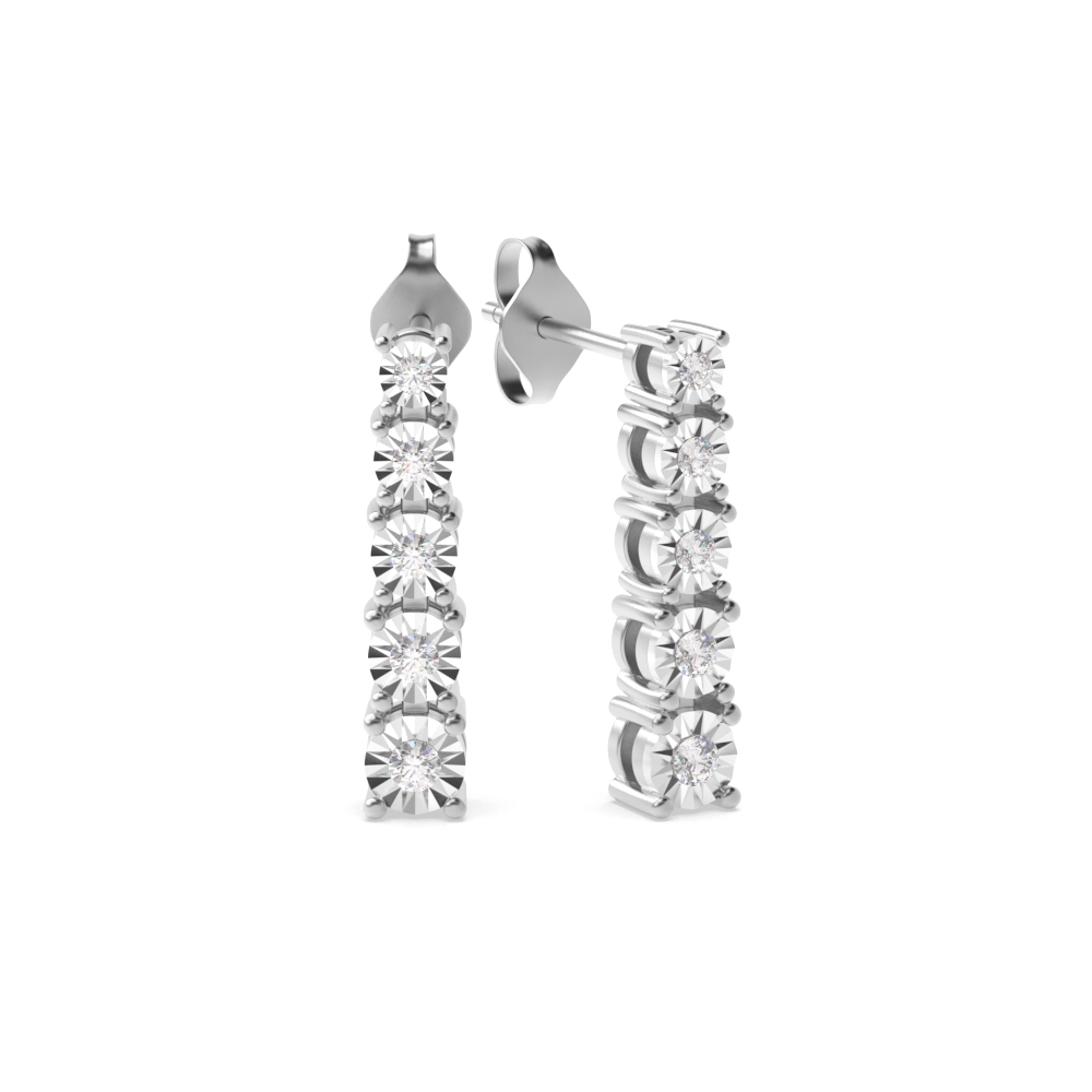 prong setting round shape illusion plate diamond drop earring(4 MM X 19 MM)