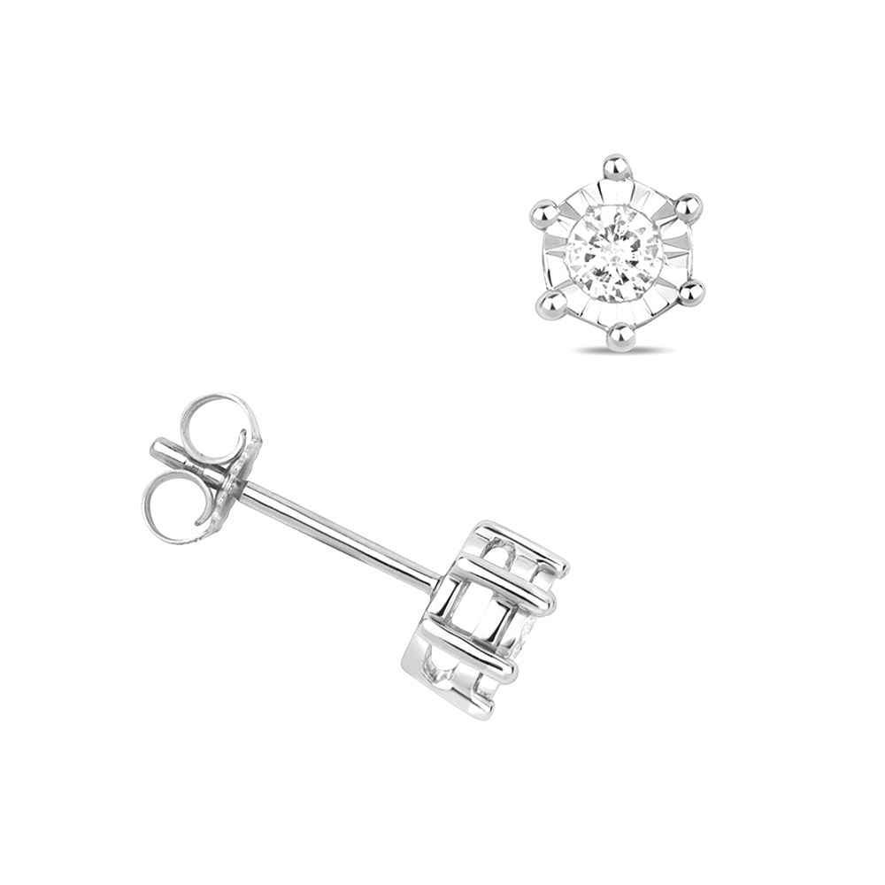 prong setting round shape illusion plate diamond stud earring