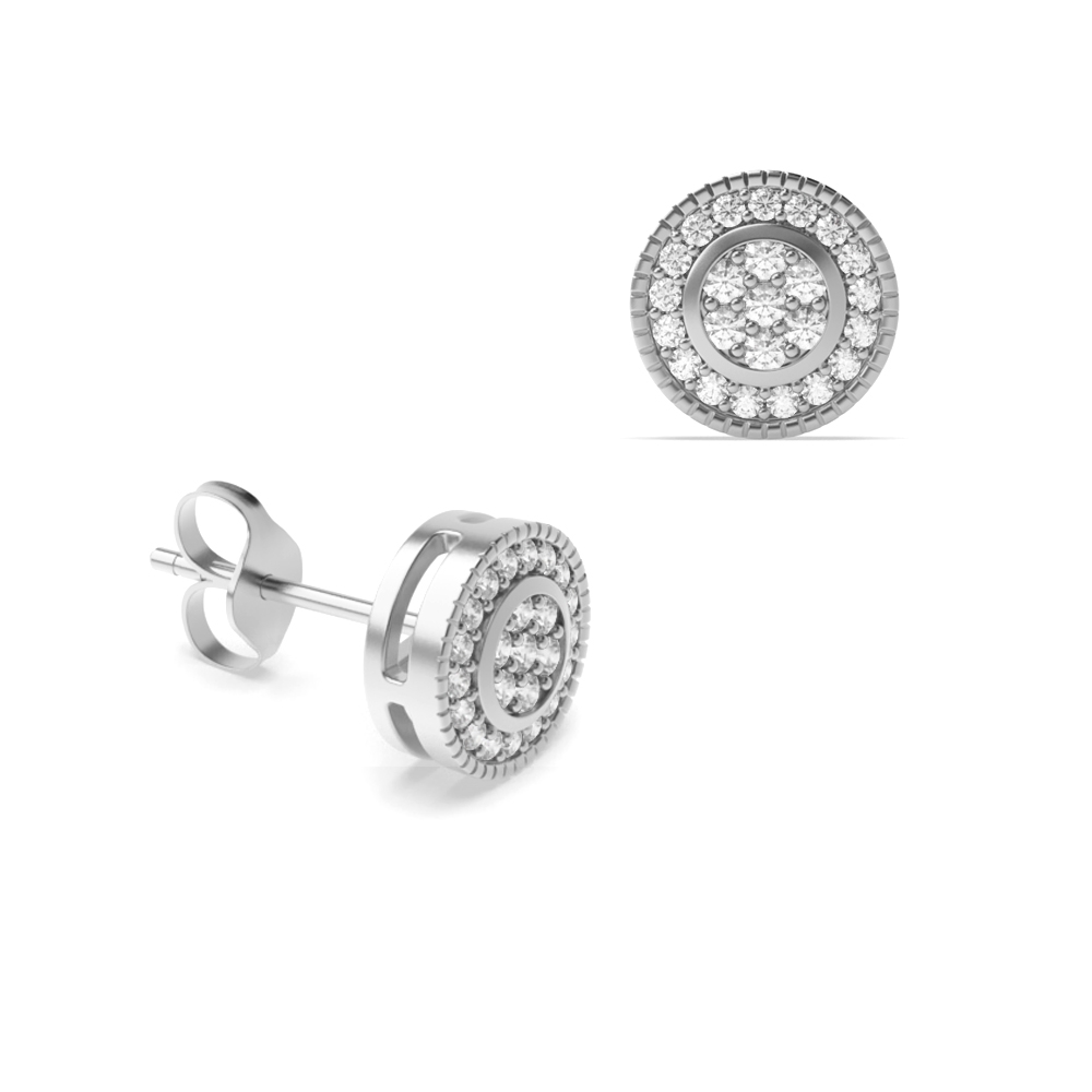 round shape diamond cluster stud earring