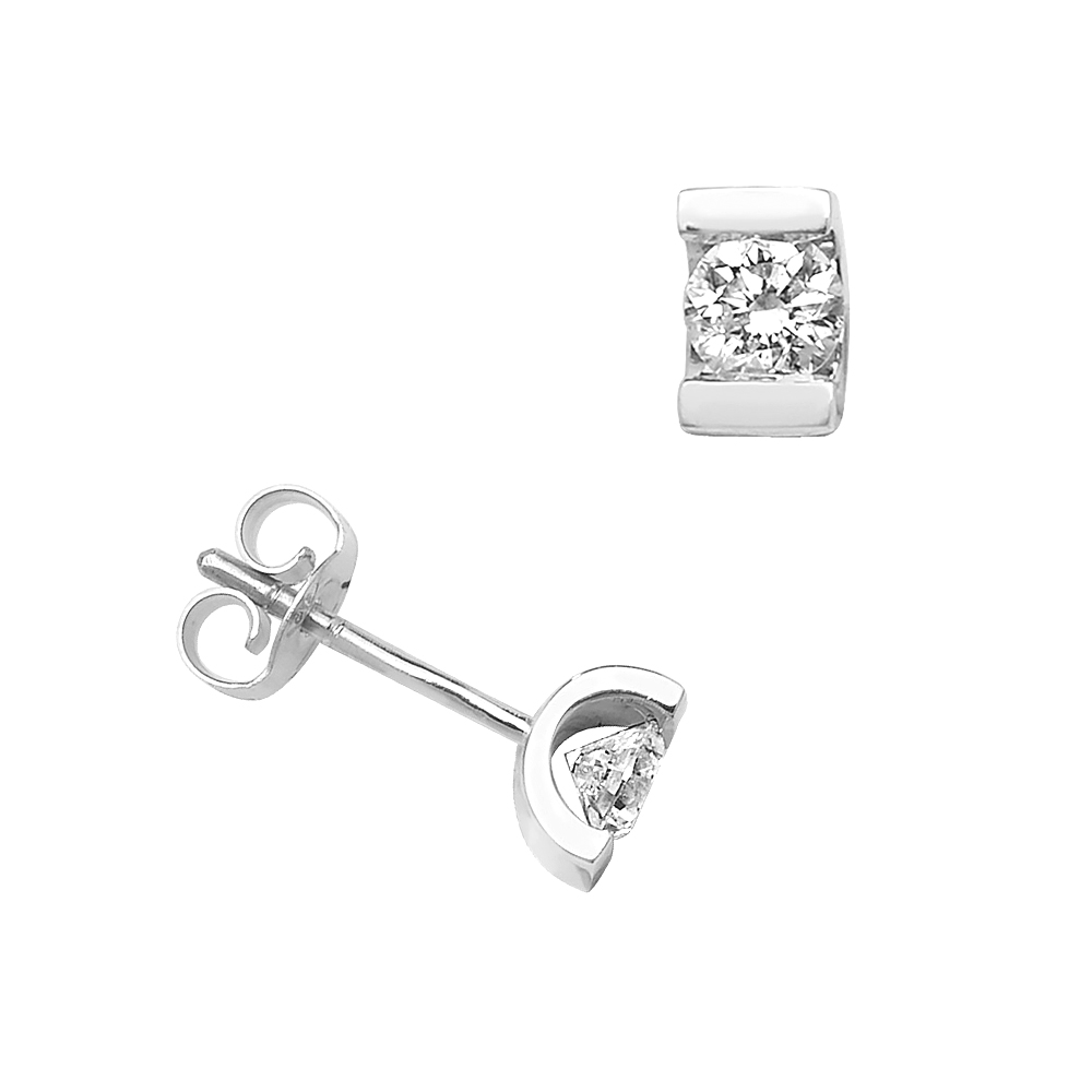 channel setting round shape diamond stud earring