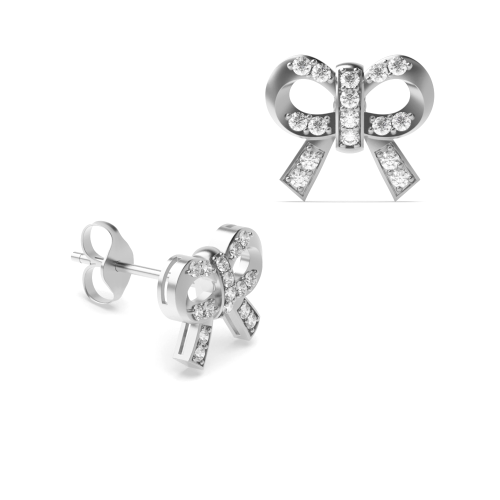 pave setting round shape bow style designer earring(8 MM X 8 MM)