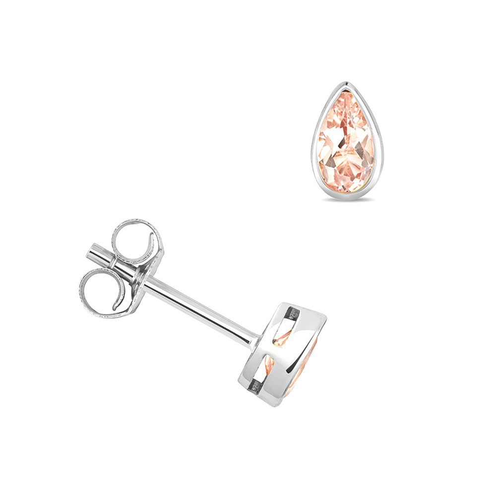 bezel setting pear shape morganite gemstone stud earring